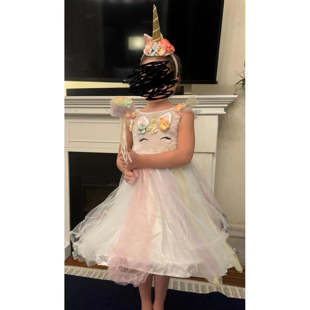 Girls unicorn costume dress with headband and wand 4T